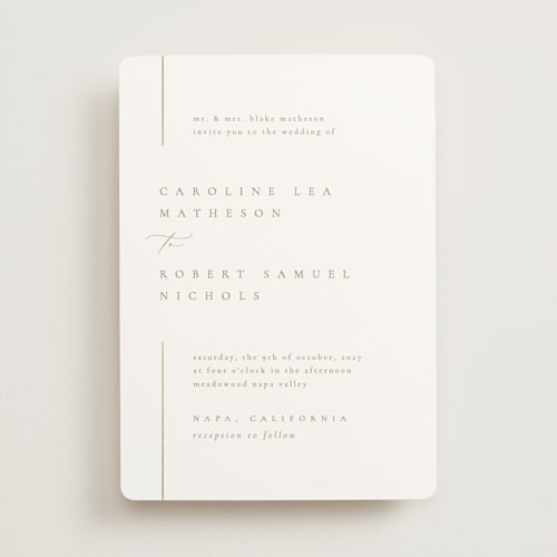 This is a brass foil stamped wedding invitations with foil pressed by Kelly Schmidt called london printing on signature in standard