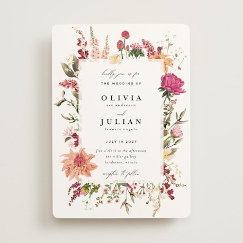 This is a magenta foil stamped wedding invitations with foil pressed by Susan Moyal called lush printing on signature in standard