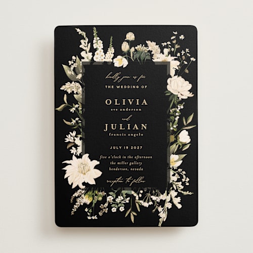 This is a opal foil stamped wedding invitations with foil pressed by Susan Moyal called lush printing on signature in standard