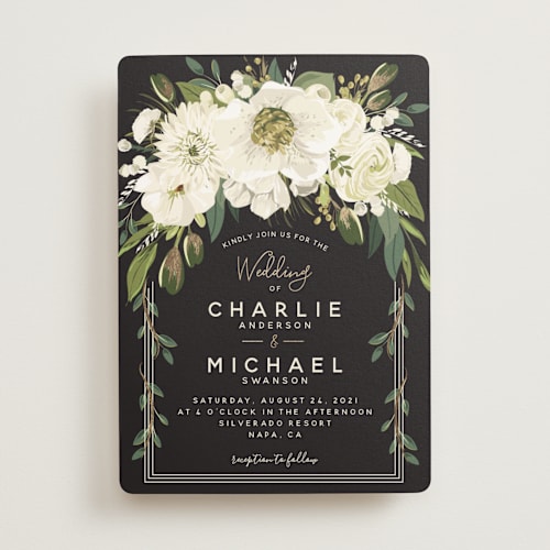 This is a ivory foil stamped wedding invitations with foil pressed by Susan Moyal called garden blooms printing on signature in standard