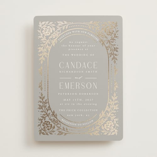 This is a bells foil stamped wedding invitations with foil pressed by Ana de Sousa called gilded nouveau frame printing on signature in standard