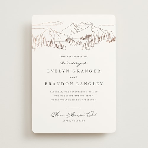 This is a porcelain foil stamped wedding invitations with foil pressed by Sarah Brown called peaks printing on signature in standard