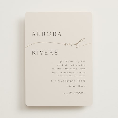 This is a smoke foil stamped wedding invitations with foil pressed by Olivia Raufman called gathering printing on signature in standard