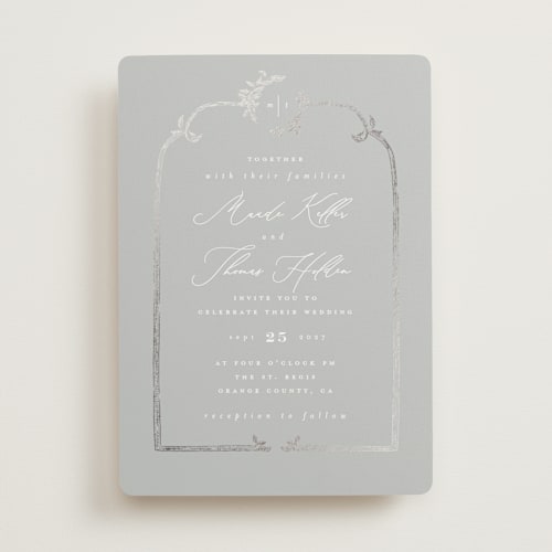 This is a fog foil stamped wedding invitations with foil pressed by Leah Bisch called reflection printing on signature in standard