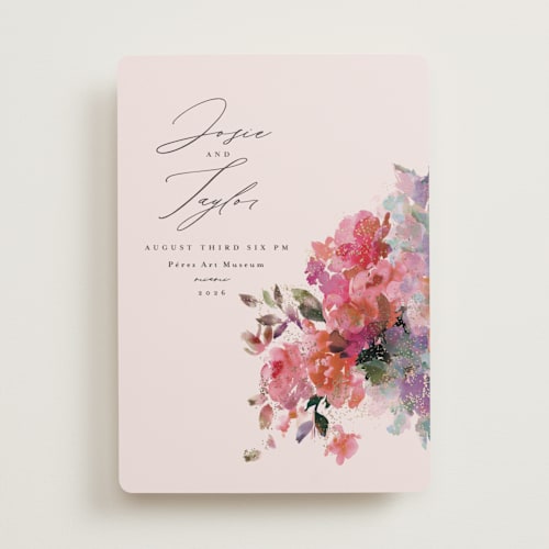 This is a blush foil stamped wedding invitations with foil pressed by Lori Wemple called blossoms printing on signature in standard