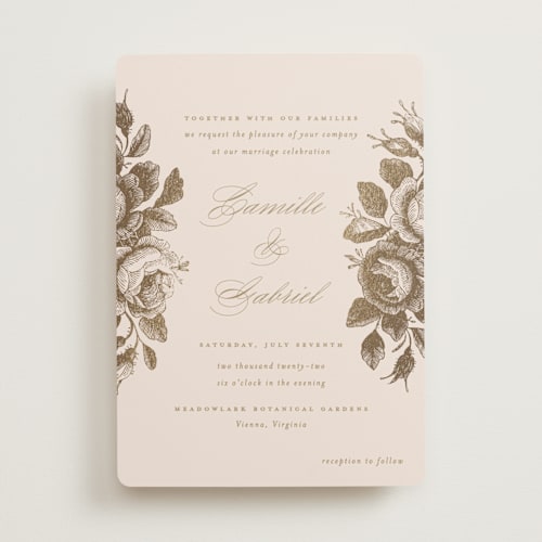 This is a petal foil stamped wedding invitations with foil pressed by Design Lotus called idyllic printing on signature in standard