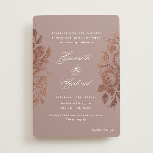 This is a mallow foil stamped wedding invitations with foil pressed by Design Lotus called idyllic printing on signature in standard