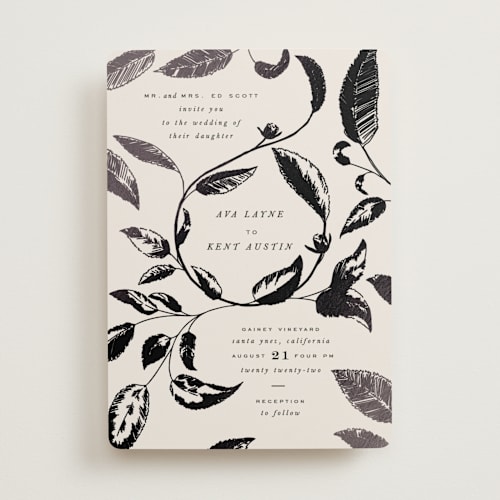 This is a tuxedo foil stamped wedding invitations with foil pressed by Leah Bisch called halcyon printing on signature in standard