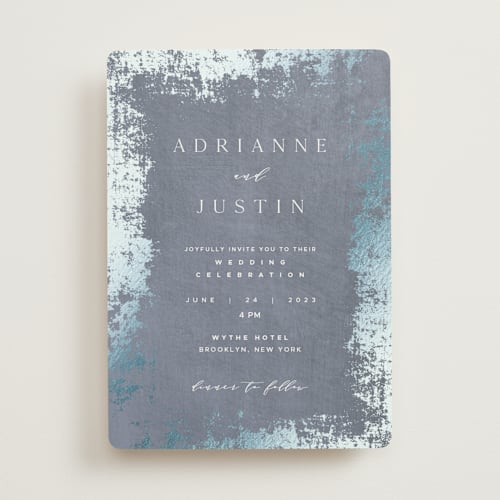This is a azure foil stamped wedding invitations with foil pressed by Eric Clegg called woodland hills printing on signature in standard