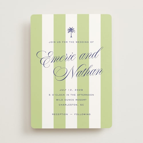 This is a key lime wedding invitations with standard by Susan Zinader called island palm printing on signature in standard