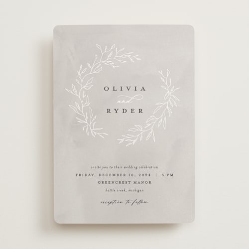 This is a fog wedding invitations with standard by Pixel and Hank called abundant wreath printing on signature in standard