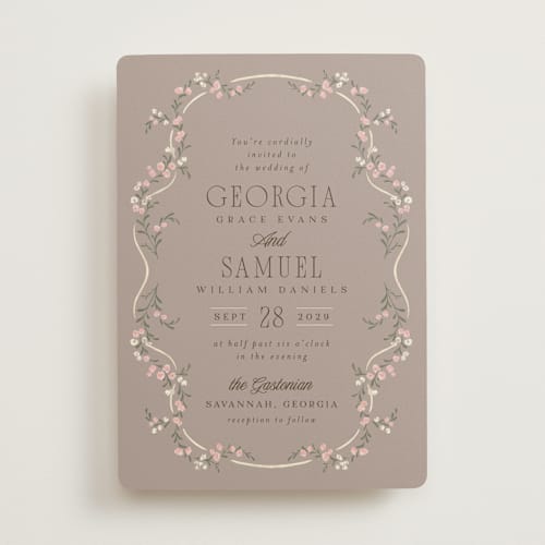 This is a tea rose wedding invitations with standard by Laura Hankins called trailing garden printing on signature in standard