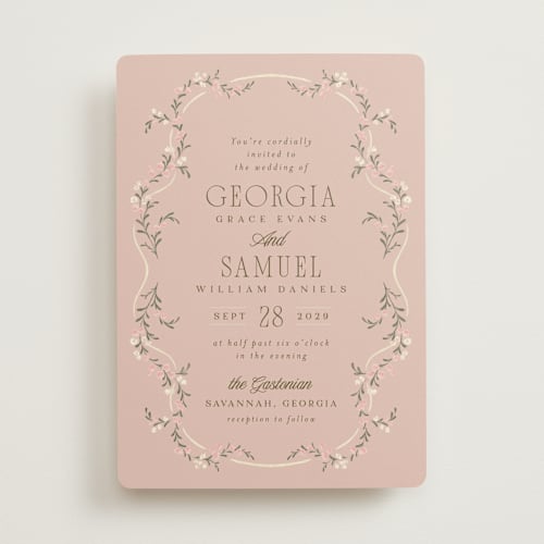 This is a rosette wedding invitations with standard by Laura Hankins called trailing garden printing on signature in standard