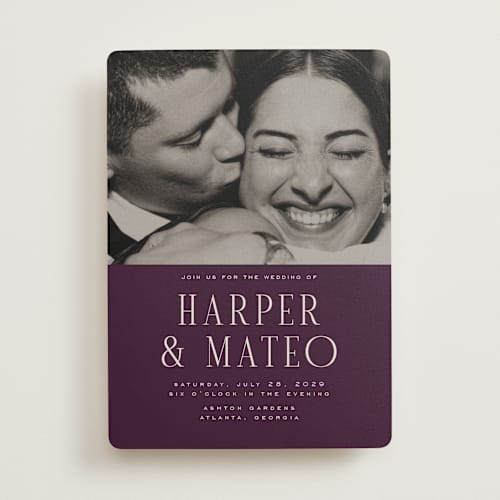 This is a plum wedding invitations with standard by Nicole Walsh called close-up printing on signature in standard