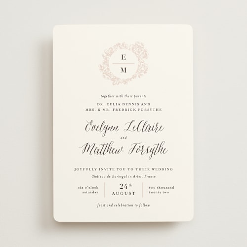 This is a blush wedding invitations with standard by 2birdstone called french roses printing on signature in standard