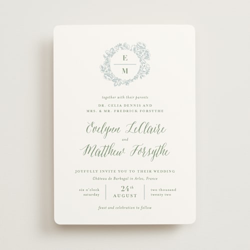 This is a dusty blue wedding invitations with standard by 2birdstone called french roses printing on signature in standard
