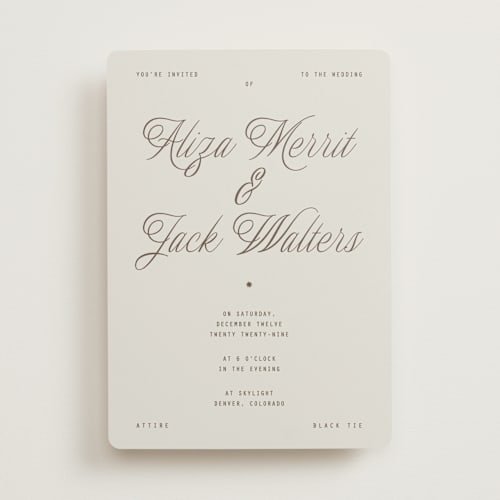 This is a chocolate wedding invitations with standard by Blustery August called cheers printing on signature in standard