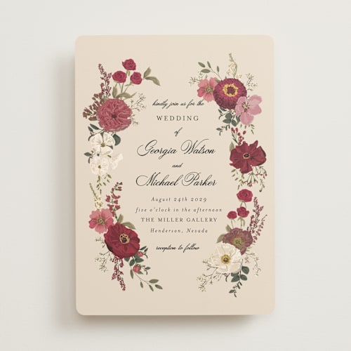 This is a merlot wedding invitations with standard by Susan Moyal called cherished printing on signature in standard