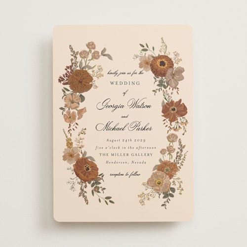 This is a mocha wedding invitations with standard by Susan Moyal called cherished printing on signature in standard