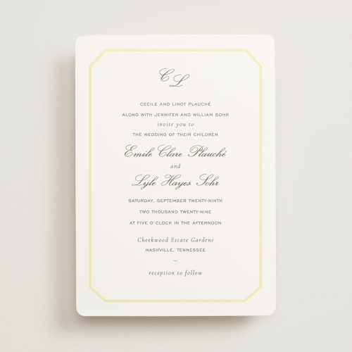 This is a sunshine wedding invitations with standard by Sara Hicks Malone called montgomery printing on signature in standard