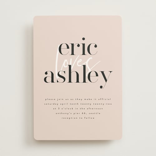 This is a champagne wedding invitations with standard by Angela Garrick called loved printing on signature in standard