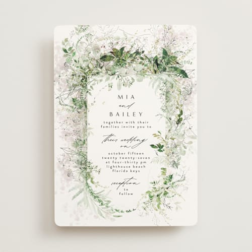 This is a fresh green wedding invitations with standard by Phrosné Barwood called lush greenery printing on signature in standard