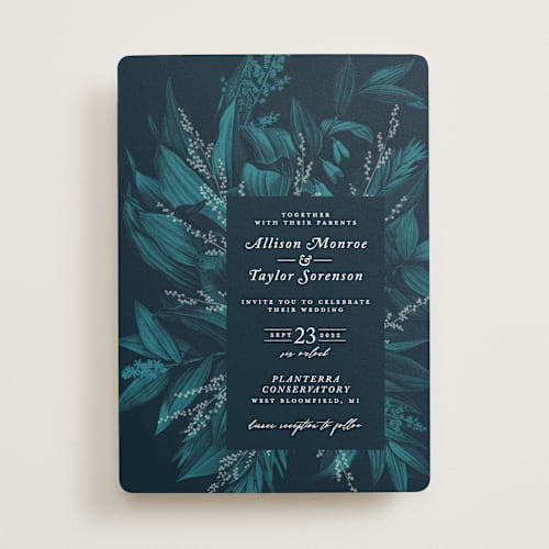 This is a twilight wedding invitations with standard by GeekInk Design called moonlit garden printing on signature in standard