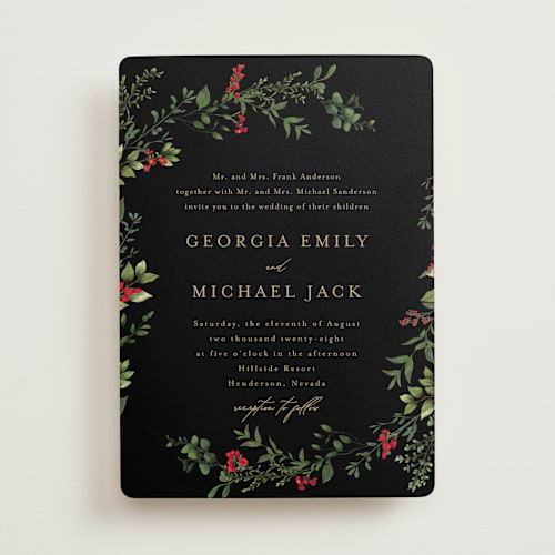 This is a scarlet wedding invitations with standard by Susan Moyal called romantic florals printing on signature in standard