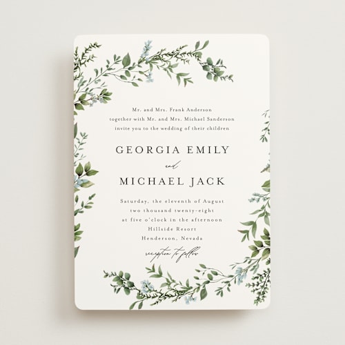 This is a coast wedding invitations with standard by Susan Moyal called romantic florals printing on signature in standard