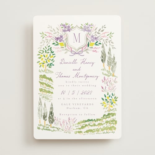 This is a violets wedding invitations with standard by Petra Kern called vineyard love printing on signature in standard