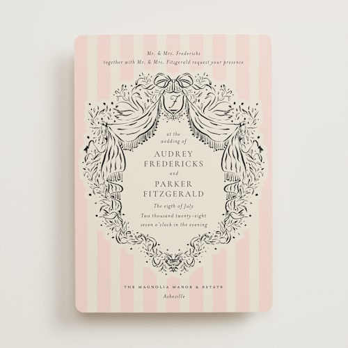 This is a peony wedding invitations with standard by Jackie Crawford called hand illustrated crest printing on signature in standard