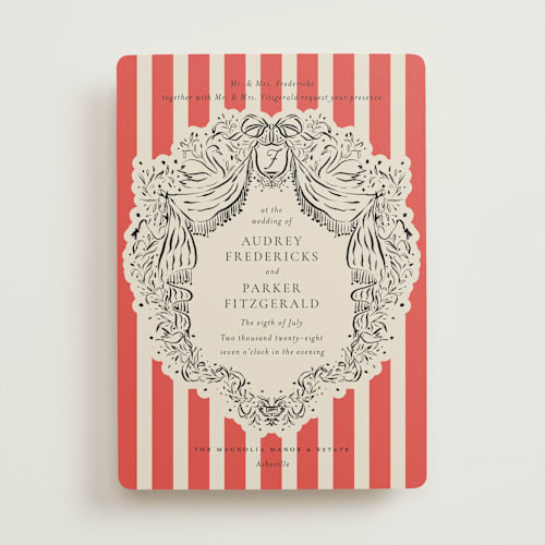 This is a tomato wedding invitations with standard by Jackie Crawford called hand illustrated crest printing on signature in standard