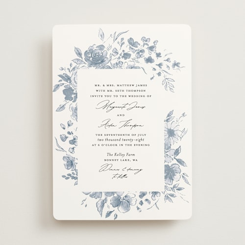This is a french blue wedding invitations with standard by Itsy Belle Studio called floral pop printing on signature in standard