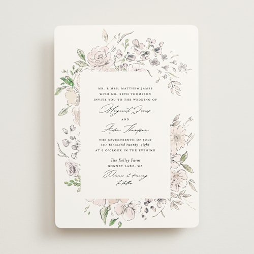 This is a ivory wedding invitations with standard by Itsy Belle Studio called floral pop printing on signature in standard