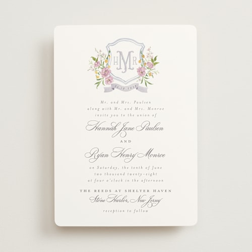 This is a iris wedding invitations with standard by Everett Paper Goods called avalon printing on signature in standard
