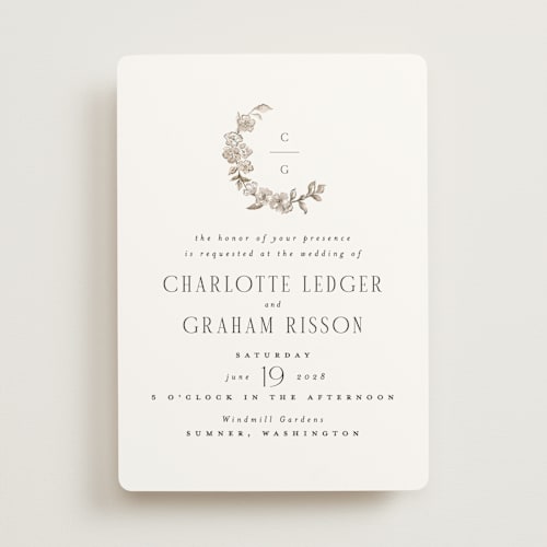 This is a sepia wedding invitations with standard by Itsy Belle Studio called daphne printing on signature in standard
