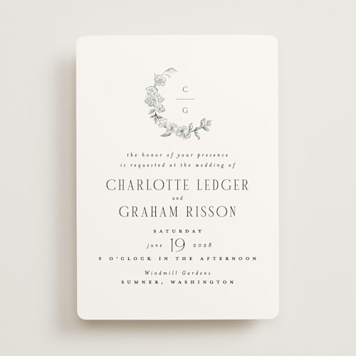 This is a mist wedding invitations with standard by Itsy Belle Studio called daphne printing on signature in standard