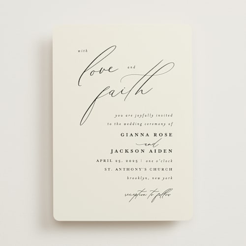 This is a vanilla wedding invitations with standard by Louise Kay called love and faith printing on signature in standard