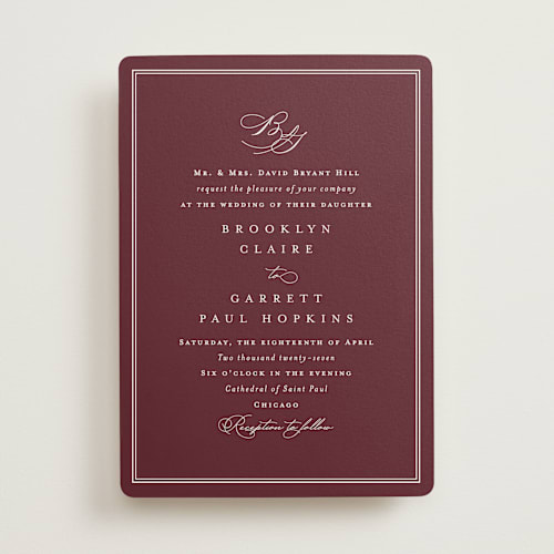 This is a merlot wedding invitations with standard by Amy Kross called overlapping printing on signature in standard