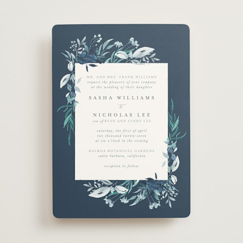 This is a azure wedding invitations with standard by Leah Bisch called verdure printing on signature in standard