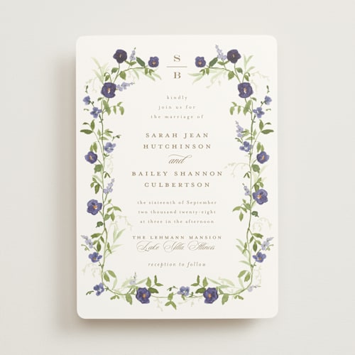 This is a iris wedding invitations with standard by Everett Paper Goods called wildflower trellis printing on signature in standard