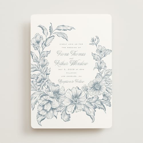 This is a lake wedding invitations with standard by Leah Bisch called wreath in bloom printing on signature in standard
