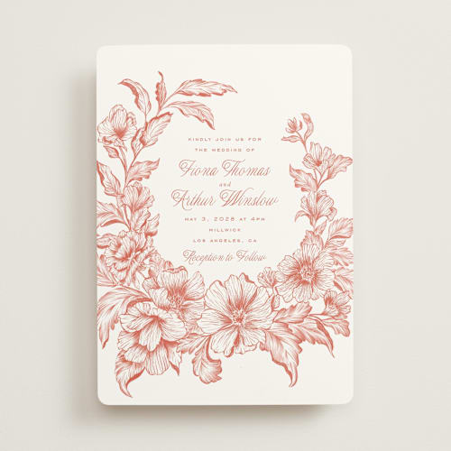 This is a sunset wedding invitations with standard by Leah Bisch called wreath in bloom printing on signature in standard