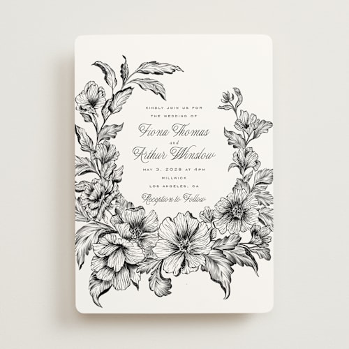 This is a tuxedo wedding invitations with standard by Leah Bisch called wreath in bloom printing on signature in standard