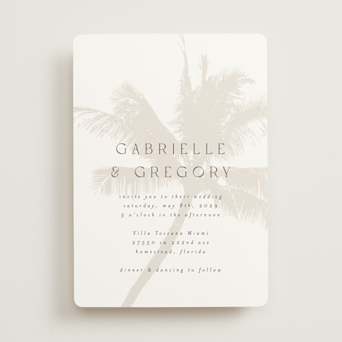 This is a ecru wedding invitations with standard by AK Graphics called palm printing on signature in standard