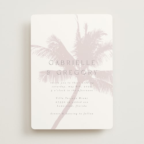 This is a blush wedding invitations with standard by AK Graphics called palm printing on signature in standard