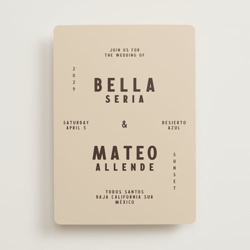 This is a mesa cacao wedding invitations with standard by Ani Somi called coyota printing on signature in standard