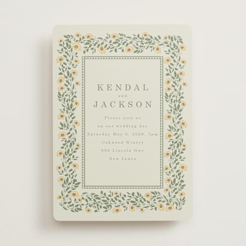 This is a mustard wedding invitations with standard by Baumbirdy called framed floral printing on signature in standard