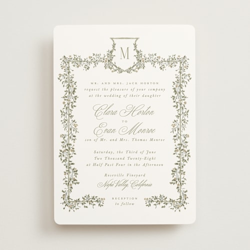 This is a latte wedding invitations with standard by Leah Bisch called arbour printing on signature in standard