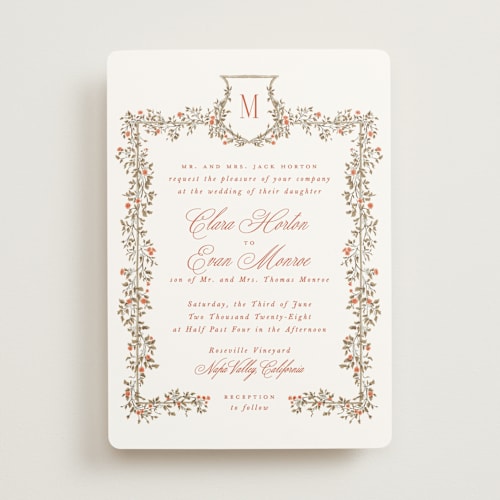 This is a sunset wedding invitations with standard by Leah Bisch called arbour printing on signature in standard